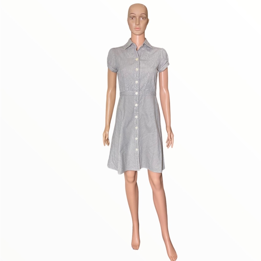 Classic Button-Front Shirt Dress in Light Gray